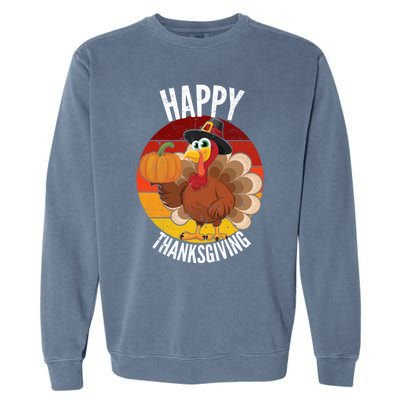 Happy Thanksgiving Sweatshirt Cute Turkey Garment-Dyed Sweatshirt