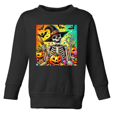 Halloween Thrills Skeleton And Pumpkin And Bats Spooky Toddler Sweatshirt