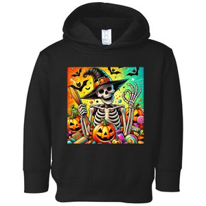 Halloween Thrills Skeleton And Pumpkin And Bats Spooky Toddler Hoodie