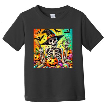 Halloween Thrills Skeleton And Pumpkin And Bats Spooky Toddler T-Shirt