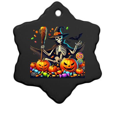 Halloween Thrills Skeleton And Pumpkin Spooky And Scary Ceramic Star Ornament