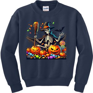 Halloween Thrills Skeleton And Pumpkin Spooky And Scary Kids Sweatshirt