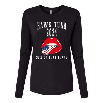 Hawk Tuah Spit On That Thang 2024 Hawk Tuah 24 Funny Trendy Womens Cotton Relaxed Long Sleeve T-Shirt