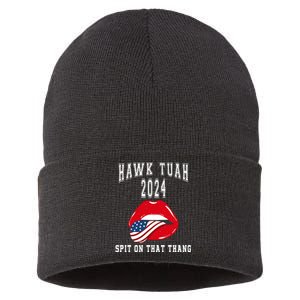 Hawk Tuah Spit On That Thang 2024 Hawk Tuah 24 Funny Trendy Sustainable Knit Beanie