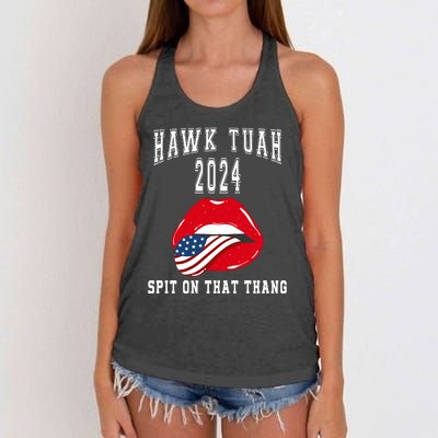 Hawk Tuah Spit On That Thang 2024 Hawk Tuah 24 Funny Trendy Women's Knotted Racerback Tank