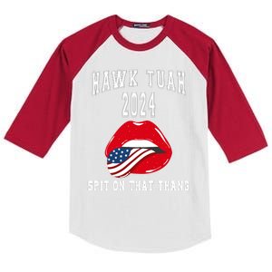 Hawk Tuah Spit On That Thang 2024 Hawk Tuah 24 Funny Trendy Kids Colorblock Raglan Jersey