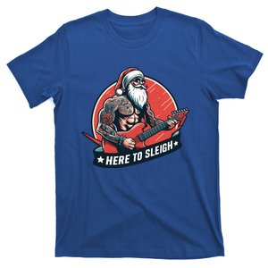 Here To Sleigh Santa Claus Tattoos Rock Electric Guitar Meme Gift T-Shirt