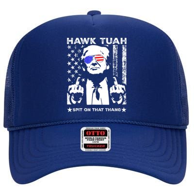 Hawk Tush Spit On That Thang Trump Middle Finger Meme High Crown Mesh Back Trucker Hat