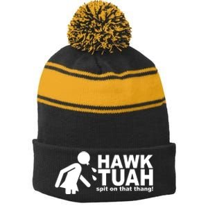 Hawk Tuah Spit On That Thang Funny Interview Meme Stripe Pom Pom Beanie