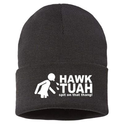 Hawk Tuah Spit On That Thang Funny Interview Meme Sustainable Knit Beanie