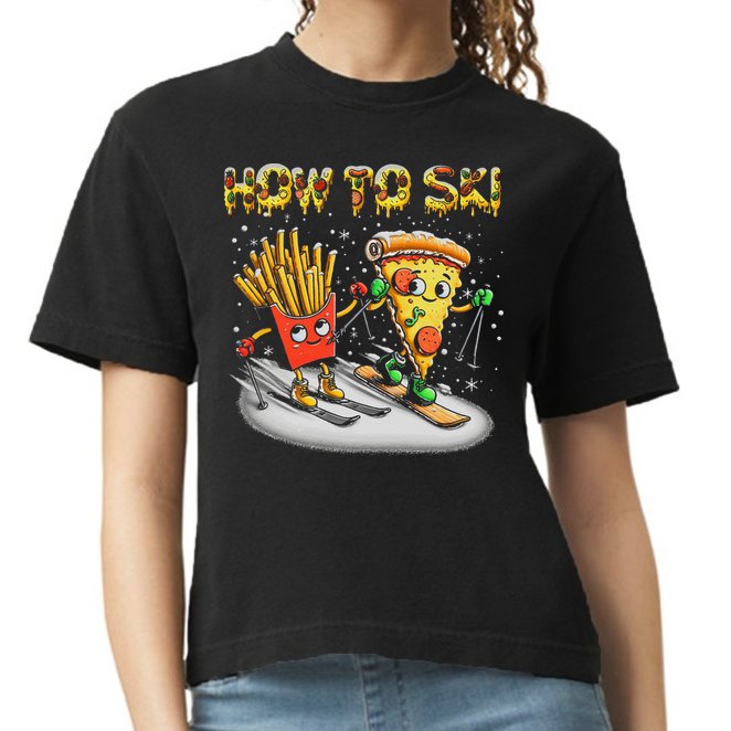 How To Ski Extreme Sport Pizza French Fries Skier Skiing Gift Comfort Colors Boxy T-Shirt