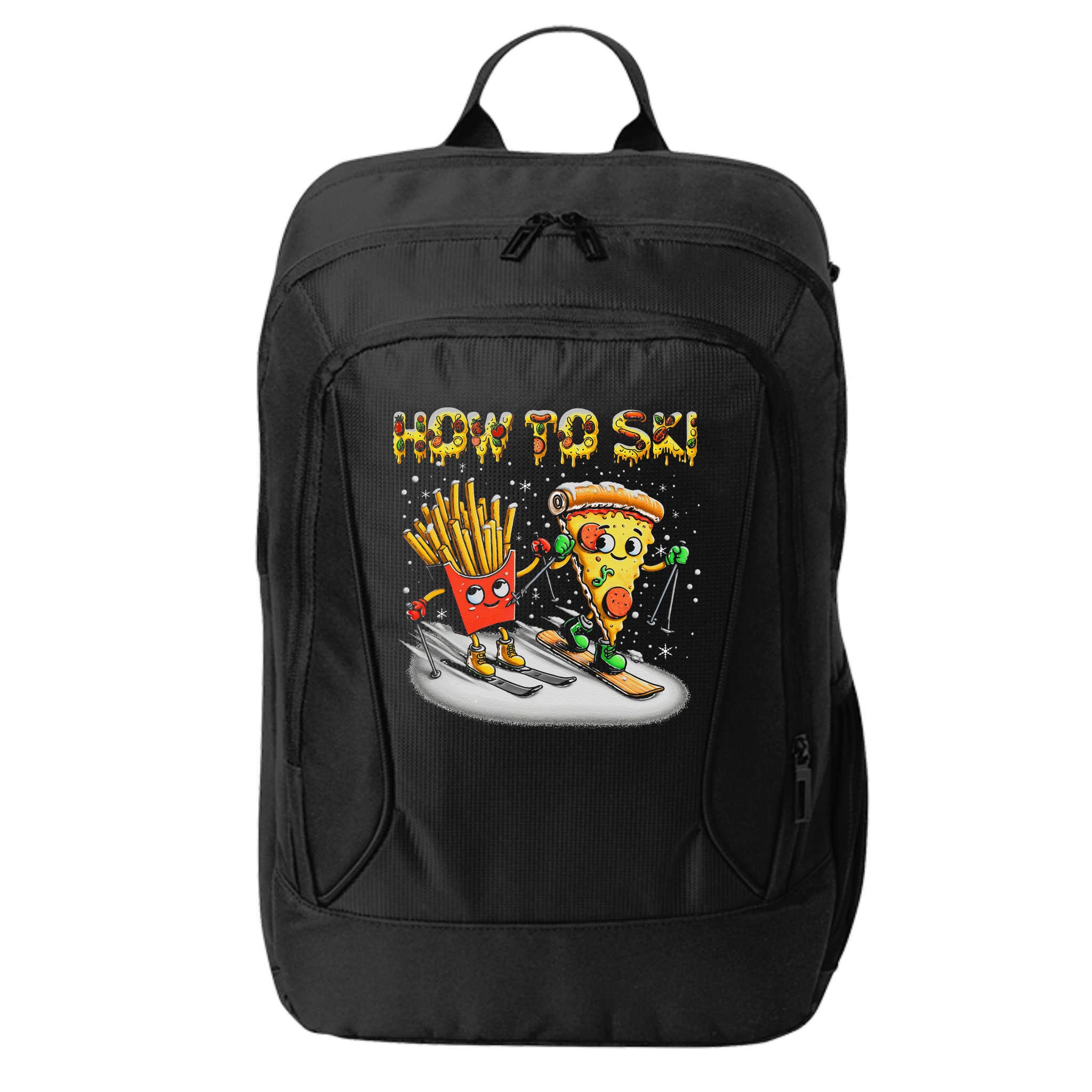 How To Ski Extreme Sport Pizza French Fries Skier Skiing Gift City Backpack