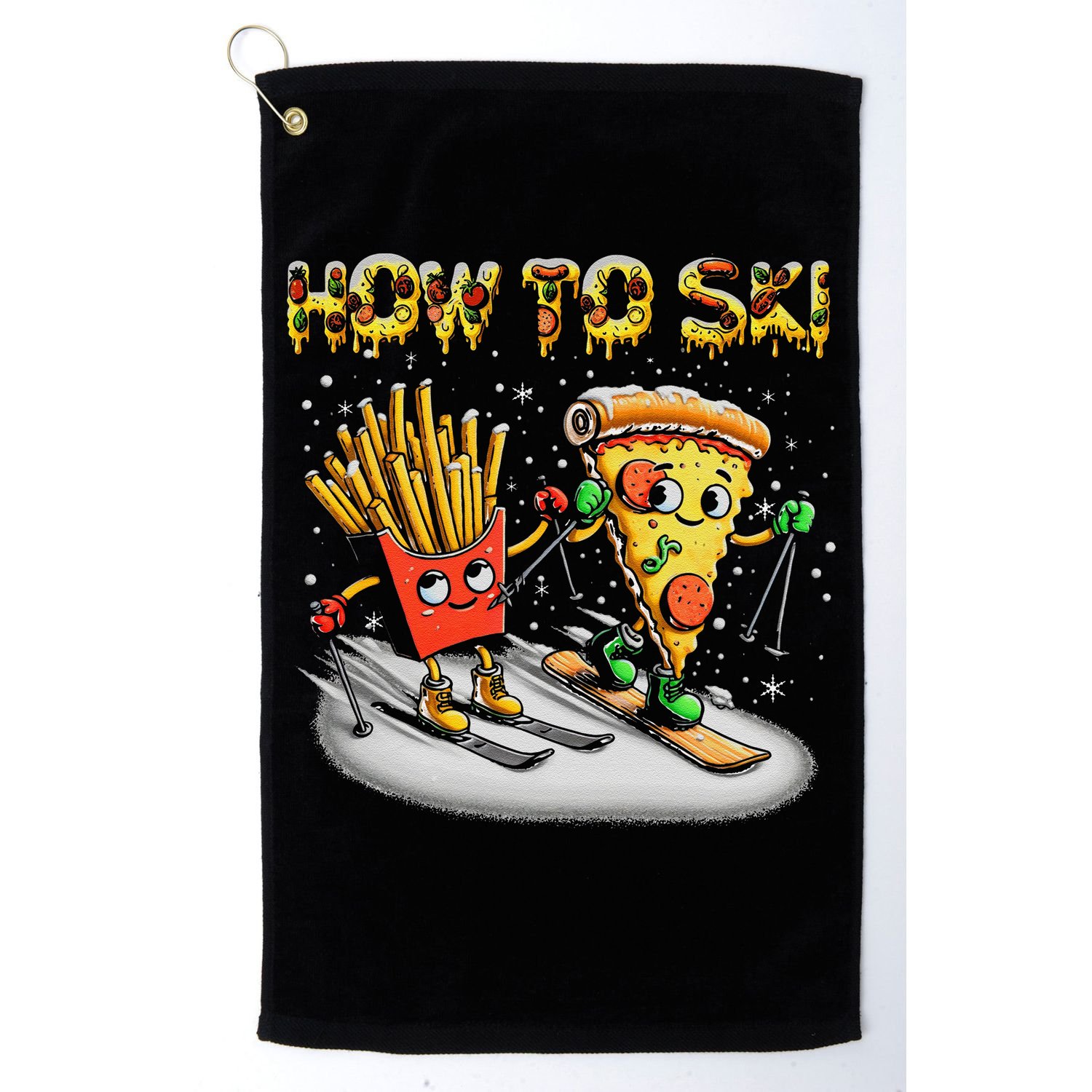 How To Ski Extreme Sport Pizza French Fries Skier Skiing Gift Golf Towel