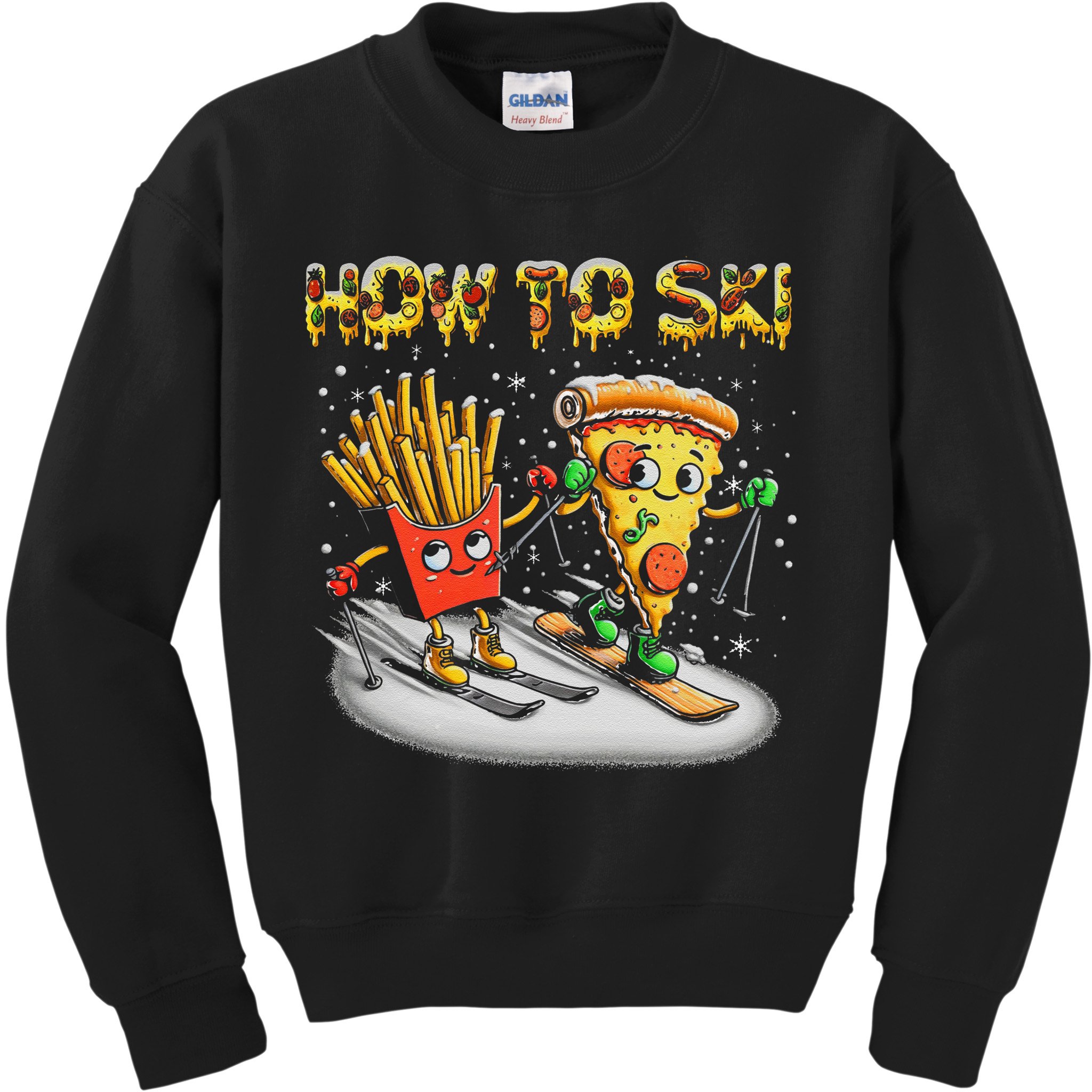 How To Ski Extreme Sport Pizza French Fries Skier Skiing Gift Kids Sweatshirt