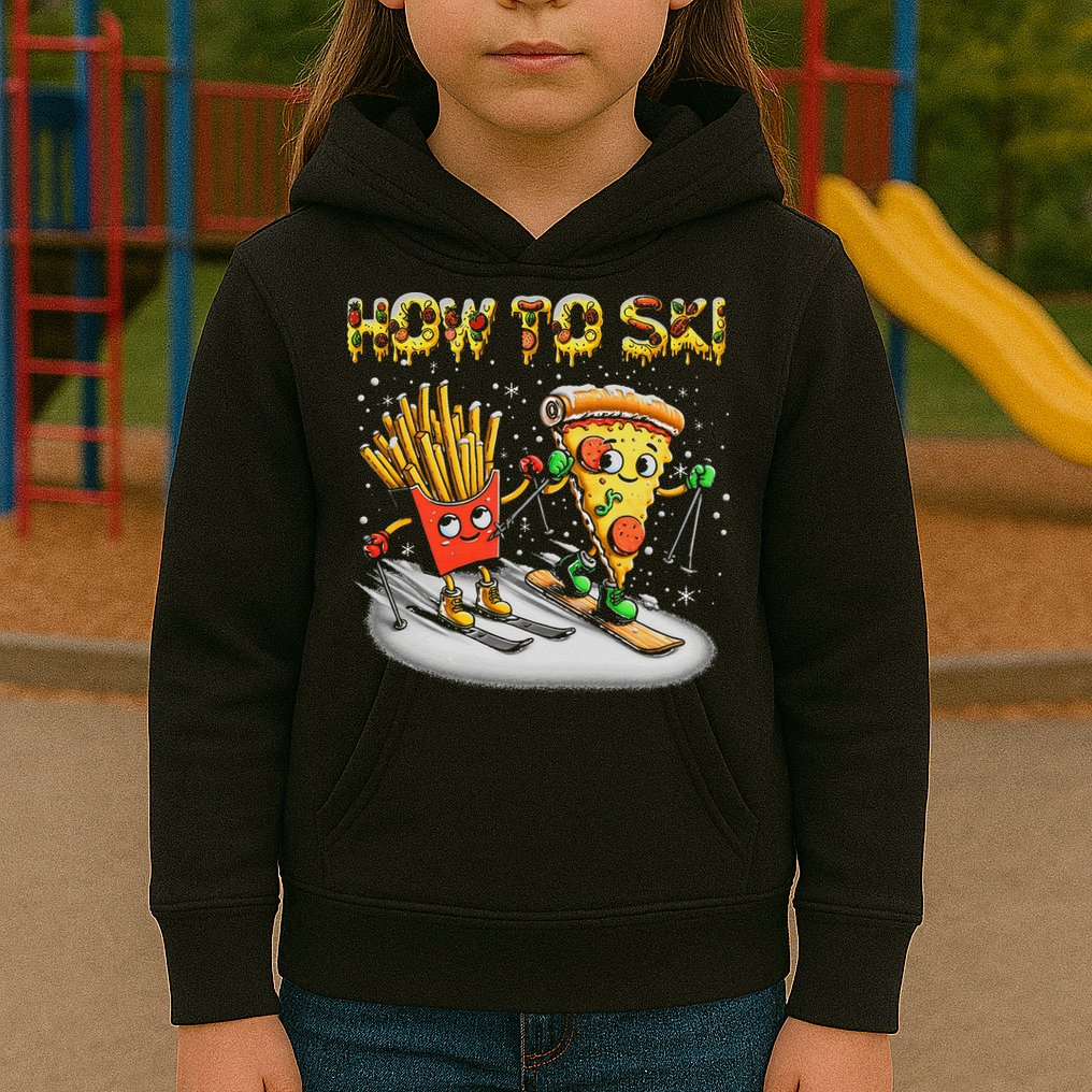 How To Ski Extreme Sport Pizza French Fries Skier Skiing Gift Kids Hoodie