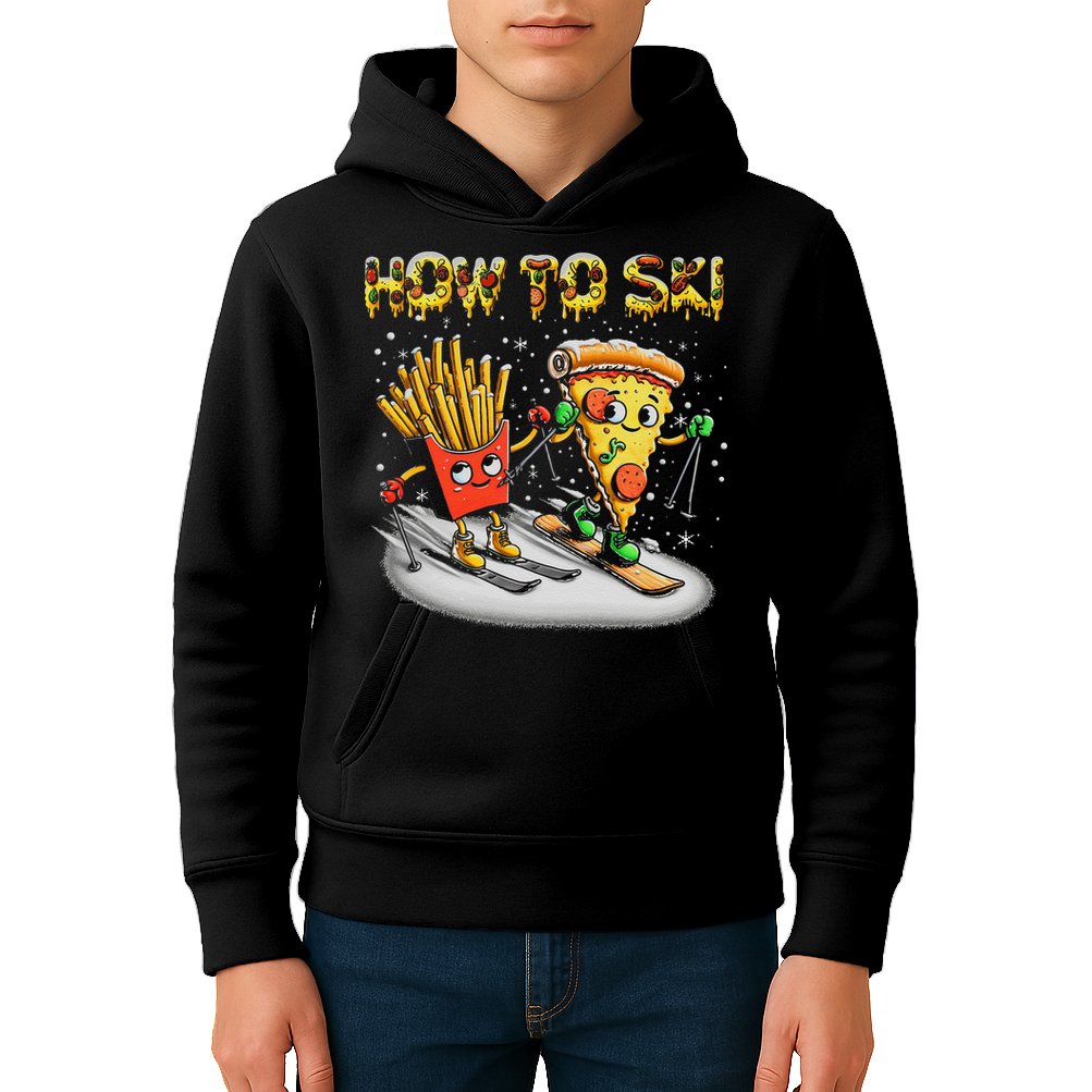 How To Ski Extreme Sport Pizza French Fries Skier Skiing Gift Kids Hoodie