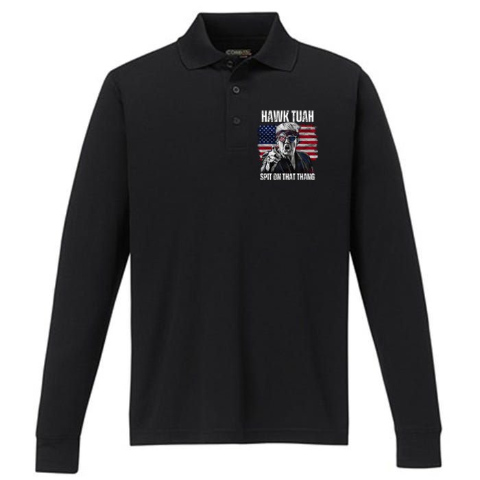 Hawk Tush Spit On That Thing Funny Performance Long Sleeve Polo