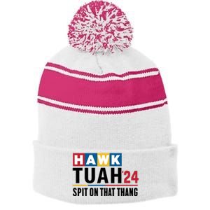 Hawk Tuah Spit On That Thang Trending Stripe Pom Pom Beanie