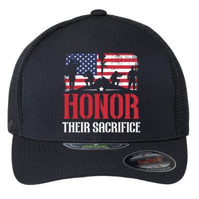 Honor Their Sacrifice Memorial Day Veteran Military Combat Gift Flexfit Unipanel Trucker Cap