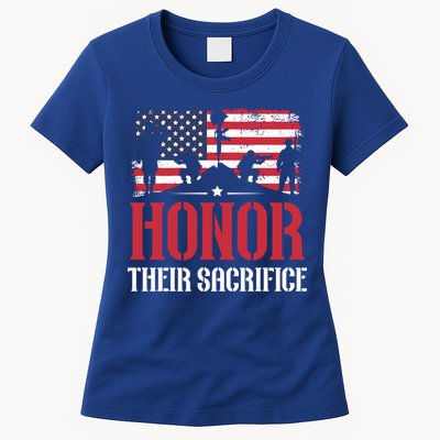 Honor Their Sacrifice Memorial Day Veteran Military Combat Gift Womens T-Shirt
