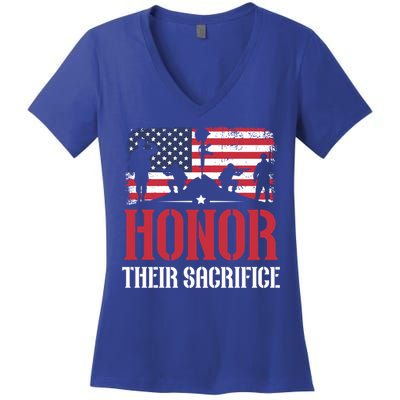 Honor Their Sacrifice Memorial Day Veteran Military Combat Gift Women's V-Neck T-Shirt