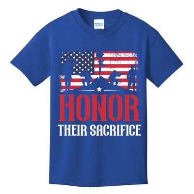 Honor Their Sacrifice Memorial Day Veteran Military Combat Gift Kids T-Shirt