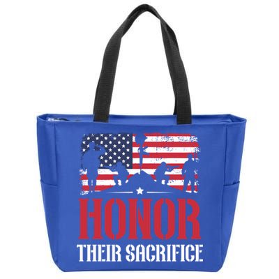 Honor Their Sacrifice Memorial Day Veteran Military Combat Gift Zip Tote Bag