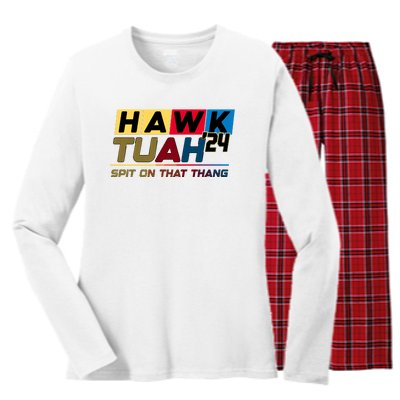 Hawk Tuah Spit On That Thang Trending Women's Long Sleeve Flannel Pajama Set 