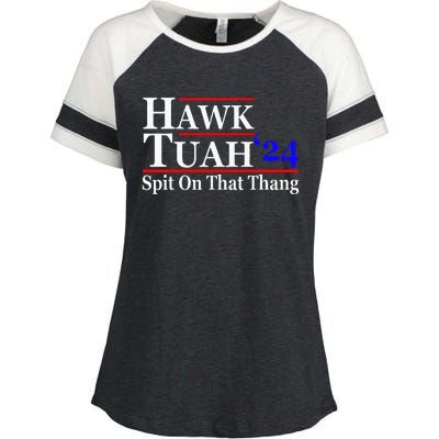 Hawk Tuah Spit On That Thing Presidential Enza Ladies Jersey Colorblock Tee