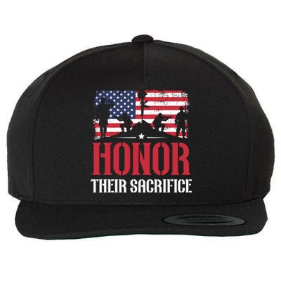 Honor Their Sacrifice Memorial Day Veteran Military Combat Gift Wool Snapback Cap