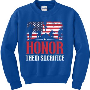 Honor Their Sacrifice Memorial Day Veteran Military Combat Gift Kids Sweatshirt