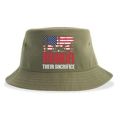 Honor Their Sacrifice Memorial Day Veteran Military Combat Gift Sustainable Bucket Hat