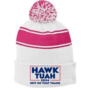 Hawk Tuah Spit On That Thang Trending Stripe Pom Pom Beanie