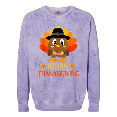 Happy Thanksgiving Shirts For Boys Girls Kids Pilgrim Turkey Colorblast Crewneck Sweatshirt