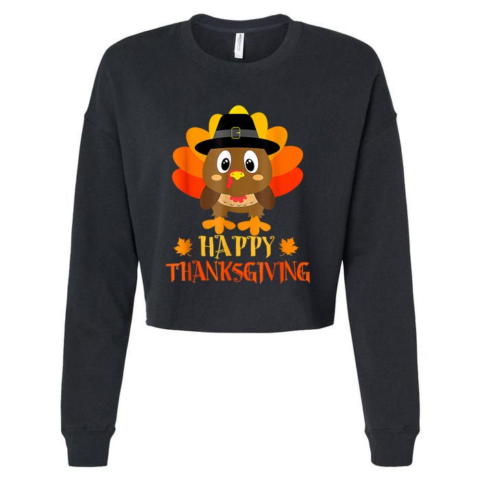 Happy Thanksgiving Shirts For Boys Girls Kids Pilgrim Turkey Cropped Pullover Crew