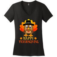 Happy Thanksgiving Shirts For Boys Girls Kids Pilgrim Turkey Women's V-Neck T-Shirt