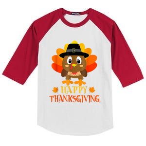 Happy Thanksgiving Shirts For Boys Girls Kids Pilgrim Turkey Kids Colorblock Raglan Jersey