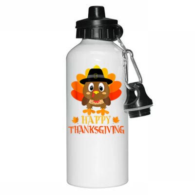 Happy Thanksgiving Shirts For Boys Girls Kids Pilgrim Turkey Aluminum Water Bottle