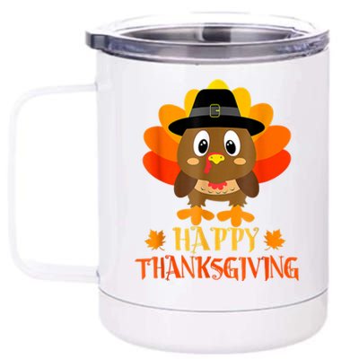 Happy Thanksgiving Shirts For Boys Girls Kids Pilgrim Turkey 12 oz Stainless Steel Tumbler Cup