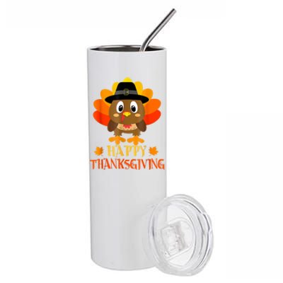 Happy Thanksgiving Shirts For Boys Girls Kids Pilgrim Turkey Stainless Steel Tumbler