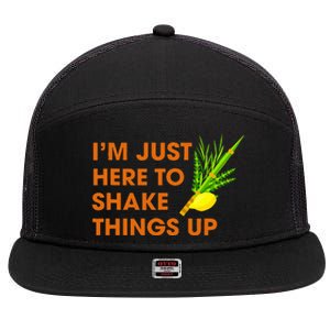 Here To Shake Things Up Lulav Etrog Sukkot Jewish Holiday 7 Panel Mesh Trucker Snapback Hat