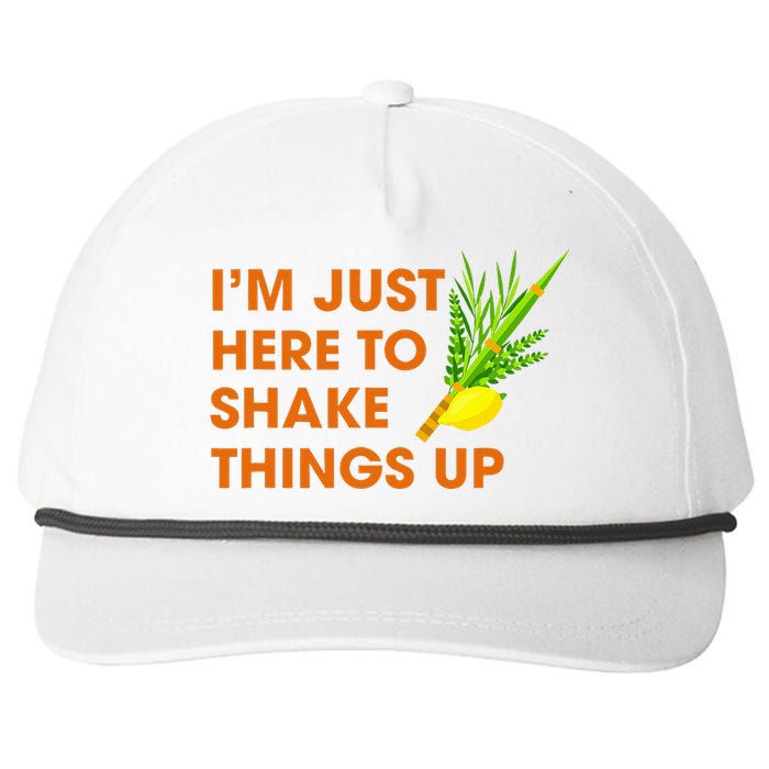 Here To Shake Things Up Lulav Etrog Sukkot Jewish Holiday Snapback Five-Panel Rope Hat