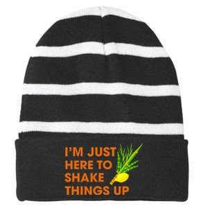 Here To Shake Things Up Lulav Etrog Sukkot Jewish Holiday Striped Beanie with Solid Band