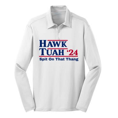 Hawk Tuah Spit On That Thang Trending Silk Touch Performance Long Sleeve Polo