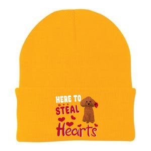 Here To Steal Hearts Funny Toy Poodle Dog Valentines Day Gift Knit Cap Winter Beanie