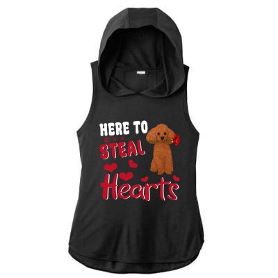 Here To Steal Hearts Funny Toy Poodle Dog Valentines Day Gift Ladies PosiCharge Tri-Blend Wicking Draft Hoodie Tank