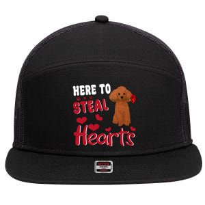 Here To Steal Hearts Funny Toy Poodle Dog Valentines Day Gift 7 Panel Mesh Trucker Snapback Hat