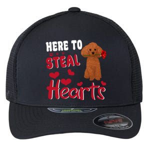 Here To Steal Hearts Funny Toy Poodle Dog Valentines Day Gift Flexfit Unipanel Trucker Cap