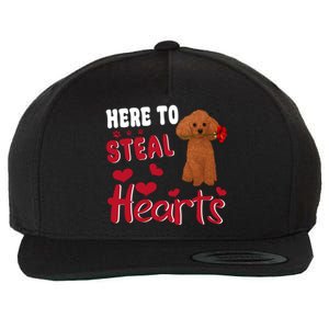 Here To Steal Hearts Funny Toy Poodle Dog Valentines Day Gift Wool Snapback Cap