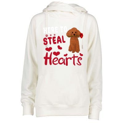 Here To Steal Hearts Funny Toy Poodle Dog Valentines Day Gift Womens Funnel Neck Pullover Hood